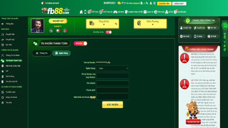 Rút Tiền FB88 – Quy Trình Rút Tiền Đơn Giản, Nhanh 2026 3 Cập nhật đầy đủ thông tin thẻ ngân hàng để rút tiền FB88